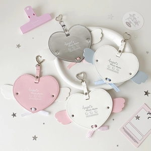 Kawaii heart-shaped PU leather card holders with angel wings and bowknot keychains