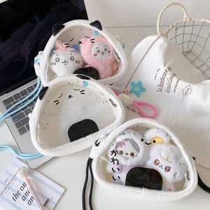Cute rice ball shaped plush doll display bag with clear PVC window and star pendant