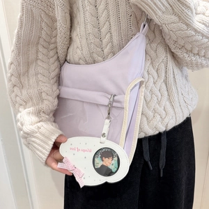 Lavender itabag with angel wings and clear PVC window for anime badge storage