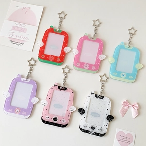 Acrylic wing-shaped photocard holders with star-shaped metal keychains in six colors