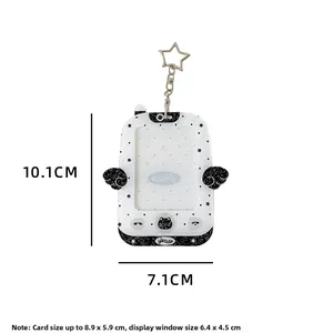 Cartoon phone-shaped acrylic card holder with star hook and detailed size measurements