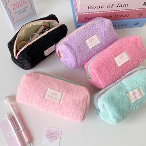 Large Capacity Plush Pencil Case Soft Furry Lamb Wool Makeup Bag Portable Stationery Storage Pouch For Students Office