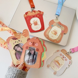 Set di cinque porta tessere in pelle PU a cartone animato con cordini per ID