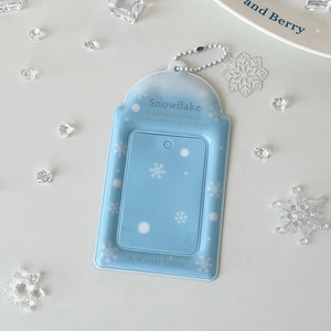 Light blue PVC card holder with white bead chain and snowflake pendant for card storage