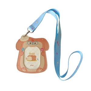 Porte-carte pain cartoon avec fenêtre transparente et cordon bleu à pois pour étudiants