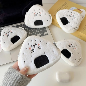 Simpatico Portamonete in Peluche Onigiri a Forma di Polpetta di Riso Astuccio per Auricolari Kawaii Piccola Borsa con Gancio
