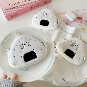 Carini portamonete in peluche a forma di polpetta di riso con ricamo e cerniera stella