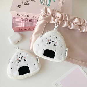 Portamonete in peluche a forma di onigiri con ricamo carino e gancio per borsa