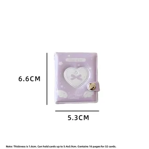 Details des lila 2 Zoll Mini-Fotoalbums mit präzisen Maßen von 6,6 x 5,3 cm für Karten