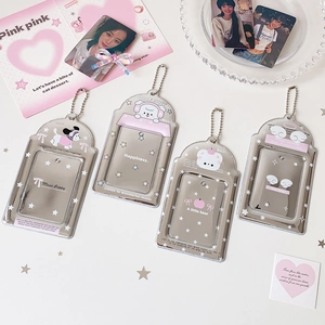 Cute cartoon clear card holders with beads chain for polaroid and photocard display