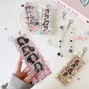 Porte-carte en acrylique avec porte-clés étoile et motifs floraux mignons