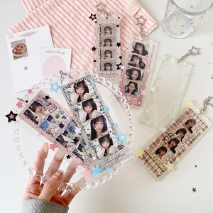 Porte-carte photo en acrylique avec étoiles, couleurs pastel et motifs de cœur avec porte-clés
