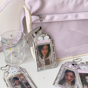 Pastel acrylic 3-inch photocard holder with charms on purple canvas bag
