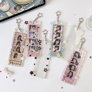 Porte-carte photo en acrylique avec motif étoile et porte-clé en métal en forme d'étoile