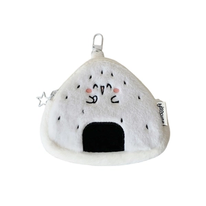 Portamonete onigiri in peluche con cerniera a stella e gancio per borse o zaini