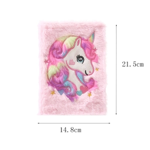 A5 plush unicorn journal dimensions showing 21.5cm height and 14.8cm width specifications