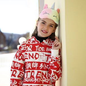 Colorful plush unicorn sleep mask for girls with soft gradient rainbow fur and cute horn