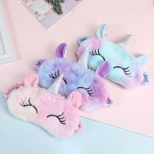 Unicorn Plush Sleep Eye Mask Soft Cartoon Tie-Dye Travel Shade Cover For Kids Girls