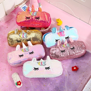 Trousse licorne à paillettes réversibles arc-en-ciel pour école et maquillage