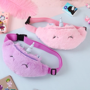 Cute unicorn plush fanny pack for girls with sequin horn and adjustable strap
