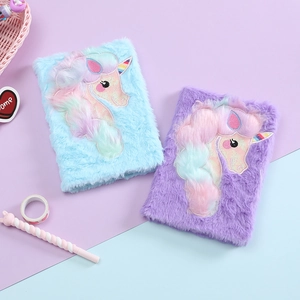 Cute plush unicorn notebooks in blue and purple colors with colorful sequin embroidery