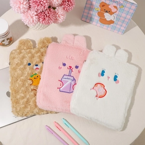 Cute plush tablet sleeve featuring cartoon bear and rabbit embroidery for iPad