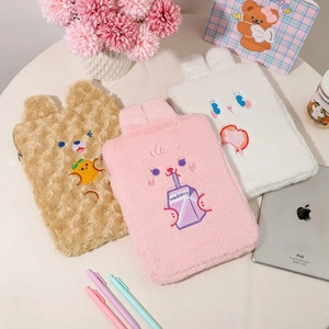 Cute Plush Tablet Sleeve Kawaii Cartoon Bear Bunny Embroidery Protective Bag Korean Style Soft Electronics Case