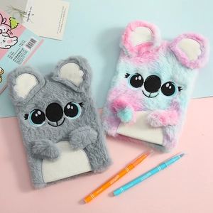 Cute koala plush journal notebooks for kids in gray and pink gradient colors