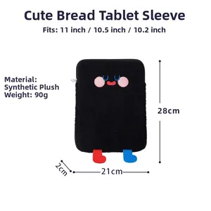 Cartoon plush tablet sleeve dimensions 28x21x2cm with cute feet and metal zipper detail