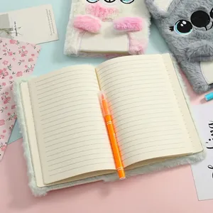 Cute koala plush notebook set with lined paper and pen on a colorful background