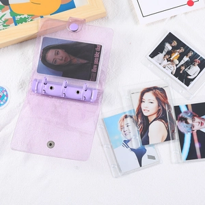 Purple glitter PVC mini 3-ring binder for kpop photocards with snap button closure