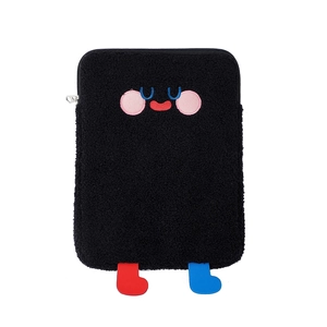 Cute black plush cartoon laptop sleeve for 11 inch tablets with embroidered face details