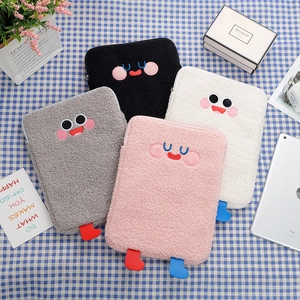 Cartoon Plush Tablet Sleeve Case Lamb Velvet Shockproof Laptop Cover Protective Bag Cute Embroidery Zipper Handbag