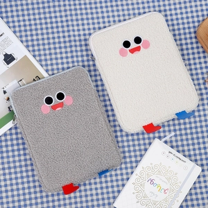 Cartoon plush iPad sleeve with smiling face embroidery and decorative mini legs