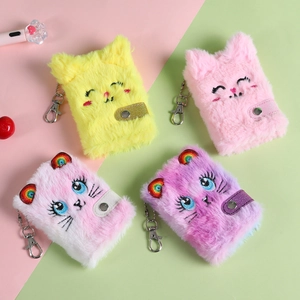 Mini Carnet Porte-Clés En Peluche Chat Mignon Broderie Fausse Fourrure Journal De Poche Pour Filles Pendentif Sac Kawaii