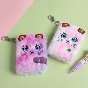 Porte-clés mini carnet chat en peluche avec oreilles pailletées pour enfants