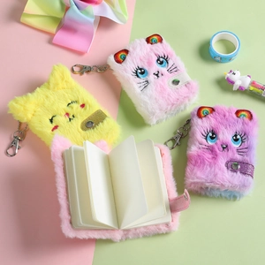 Lot de mini carnets peluche chat porte-clés avec sequins arc-en-ciel et broderies