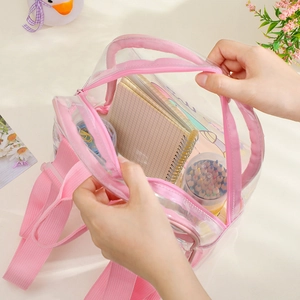 Pink unicorn transparent PVC backpack for girls with cartoon pattern and large capacity
