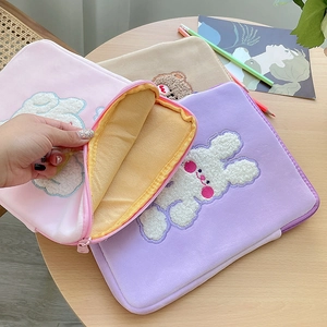 Cute cartoon bunny plush iPad sleeve with soft fleece lining for 11 inch tablet protection