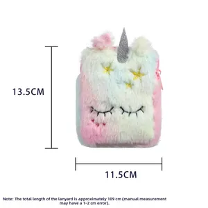 Detailed size view of plush unicorn bag showing 13.5cm height and 11.5cm width dimensions