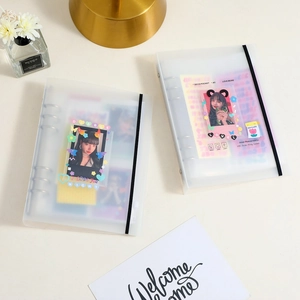 Funda de Carpeta Transparente Esmerilada para Colección de Tarjetas Fotográficas Diseño de Corazón Hueco Carpeta de Hojas Sueltas Con Banda Elástica Organizador de Papelería DIY