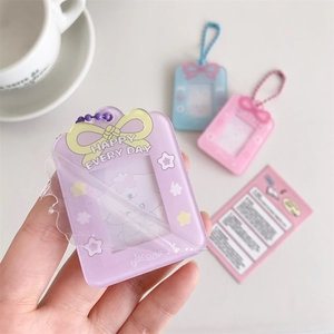 Pastel acrylic photo card holder keychain set with Cinnamoroll prints and bead chains