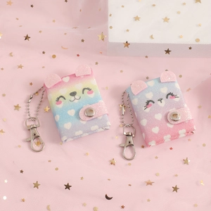 Glittering gradient bear mini keychain pocket notebooks with pink and blue sparkle finish