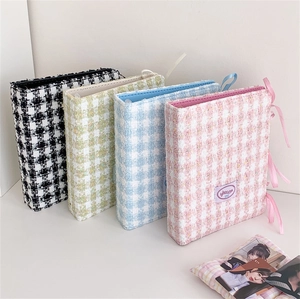 Tweed loose-leaf photo album for polaroid cards in black, blue, pink, and green