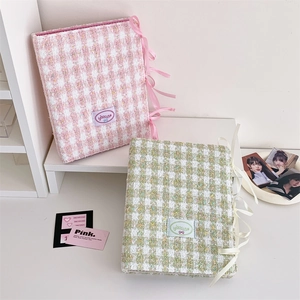 A5 Tweed Photocard Album with Ribbon Tie, Woven Checker Pattern for Photo Collection