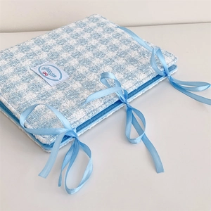 Blue tweed A5 photocard binder with ribbon ties and sparkling sequin details