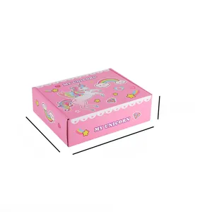 Pink unicorn gift box packaging with dimensions 23.3x18.4x7.2cm for stationery set