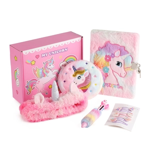 Unicorn Stationery Gift Box Plush Diary Ballpoint Pen Hair Clips Headband Purse For Girls Pink Rainbow Birthday Present