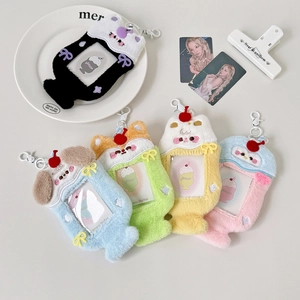 Disposition détaillée de porte-cartes en peluche animaux avec fenêtres PVC et crochets