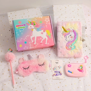 Unicorn Stationery Plush Locked Notebook Eye Mask Coin Purse Hair Clips Jewelry Accessories Birthday Gift For Girls